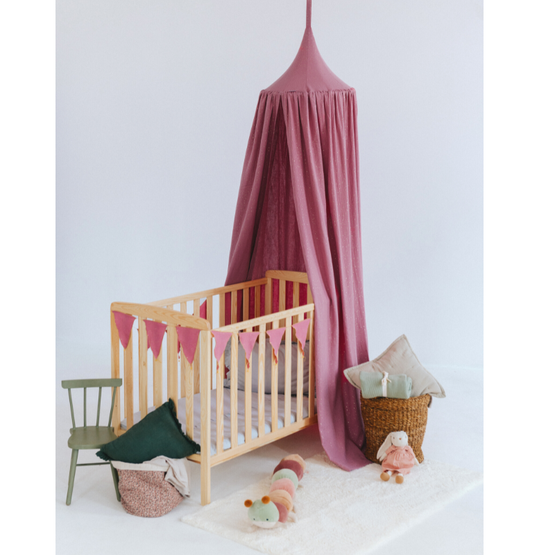 Babylove, Plum sänghimmel i bomullsmuslin med ljusslinga 