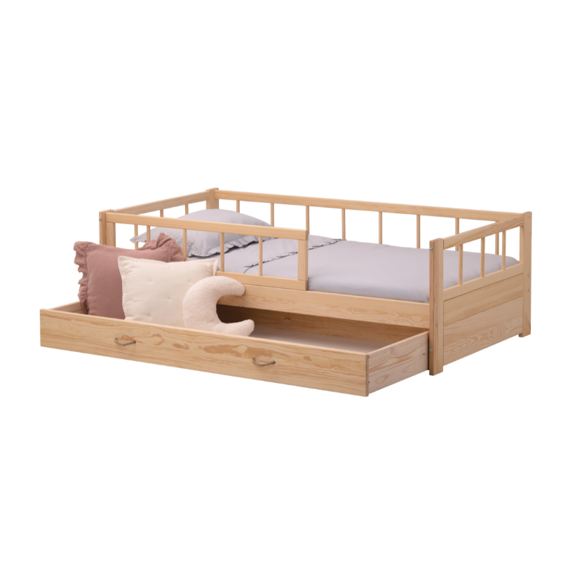 Junior bed Minnie with storage box/extra bed, natural 