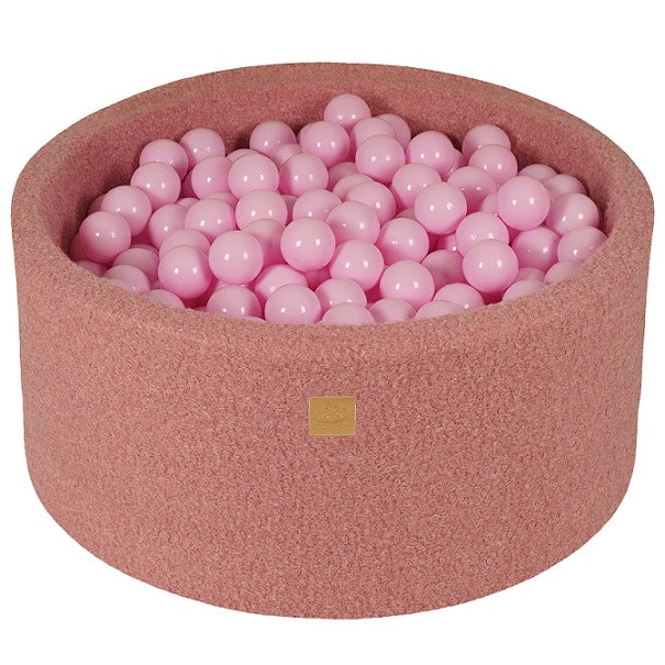 Meow, pink boucle ball pit with 200 pastel pink balls 