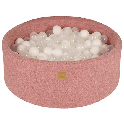 Meow, pink boucle ball pit with 200 balls (white, transparent)