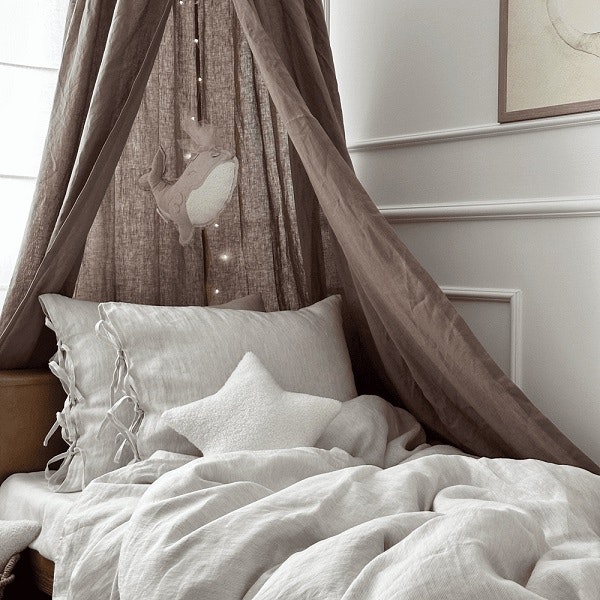 Large maxi coconut brown linen bed canopy, Cotton & Sweets 