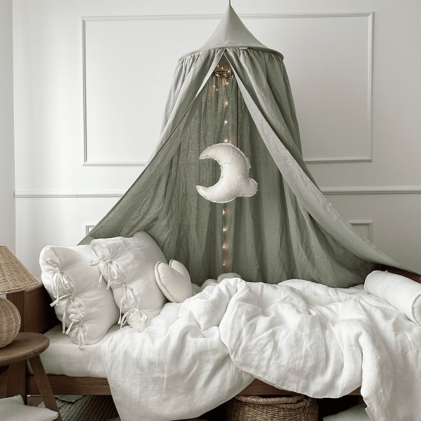 Large maxi sage bed canopy in linen, Cotton & Sweets 