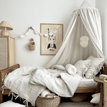 Beige stripes premium linen bed canopy, Cotton&Sweets