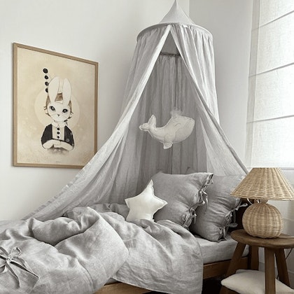 Grey stripes premium linen bed canopy, Cotton&Sweets
