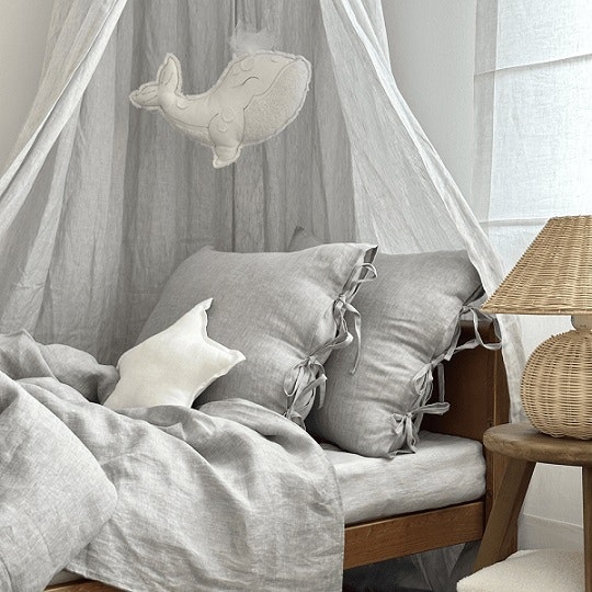 Grey stripes premium linen bed canopy, Cotton&Sweets 