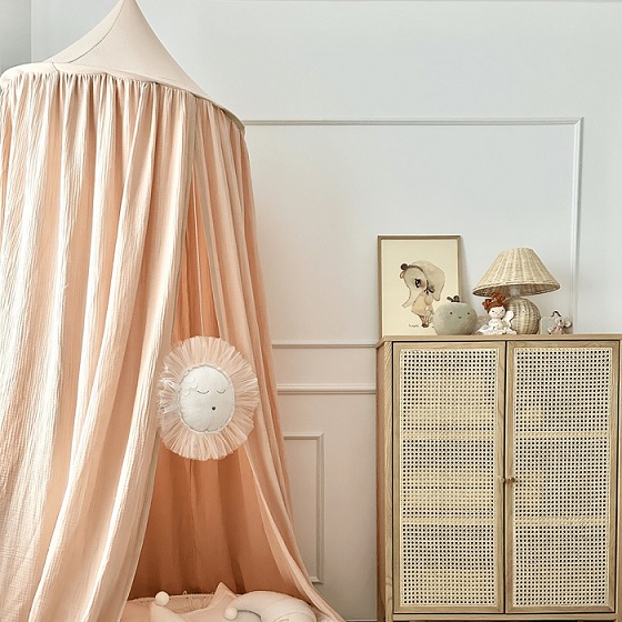 Large maxi apricot bed canopy in muslin cotton, Cotton & Sweets 