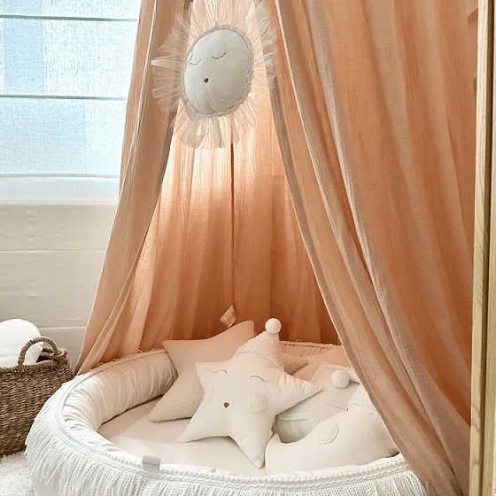 Large maxi apricot bed canopy in muslin cotton, Cotton & Sweets 