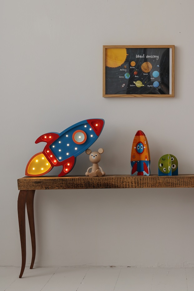 Little Lights, Night light for the children's room, Space rocket navy/red/ yellow 