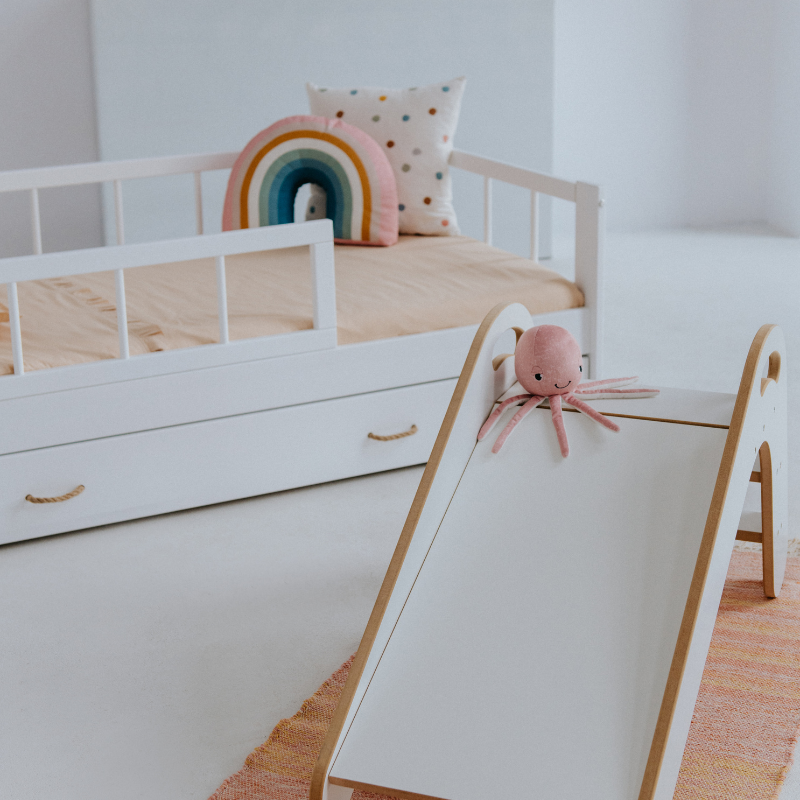 White/natural wooden slide for children's room 