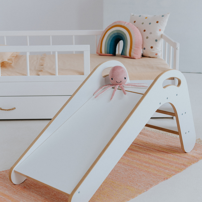 White/natural wooden slide for children's room 