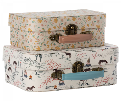 Maileg, storage boxes with fabric 2-pack, Chevaux heureux