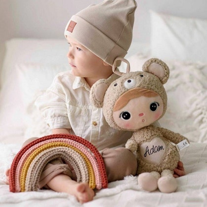 Beige teddy bear, large doll with name