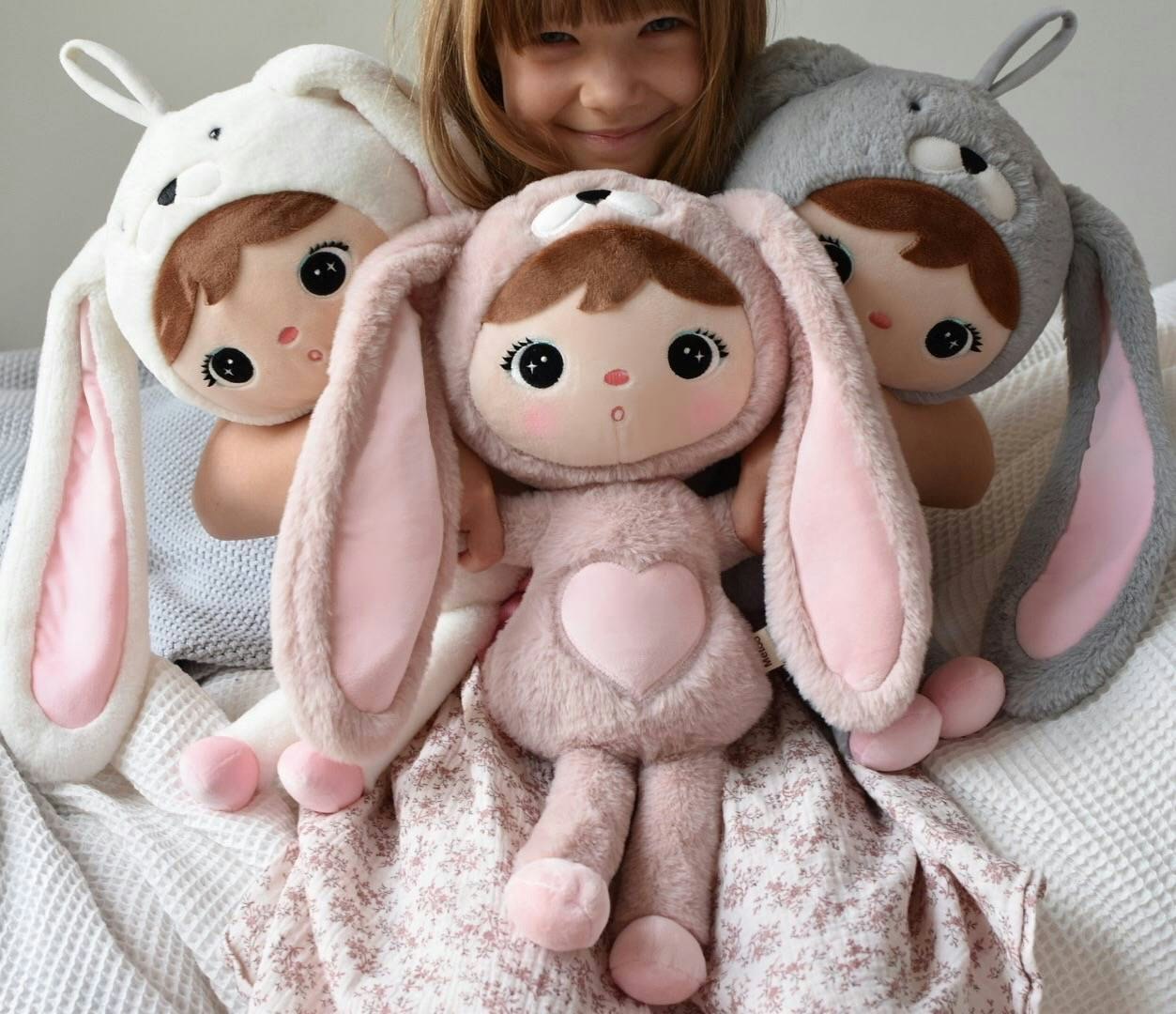 Cream white/pink rabbit, large doll with name 
