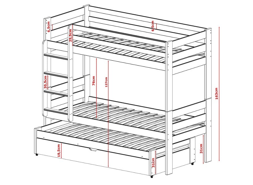 Bunk bed with three beds Lexi 