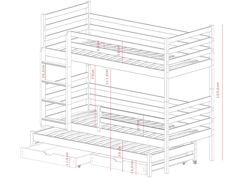 Bunk bed with three beds Love 