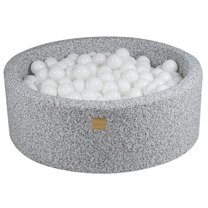 Meow, grey melange boucle ball pit with 200 white balls