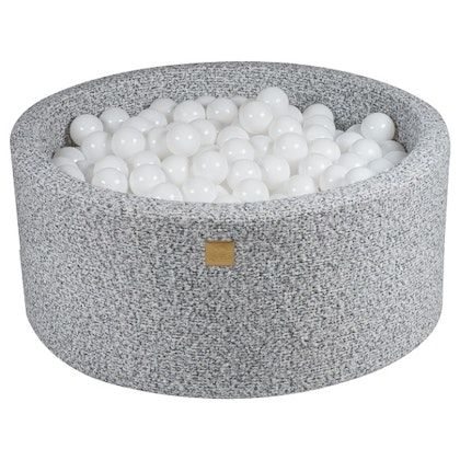 Meow, grey melange boucle ball pit with 300 white balls