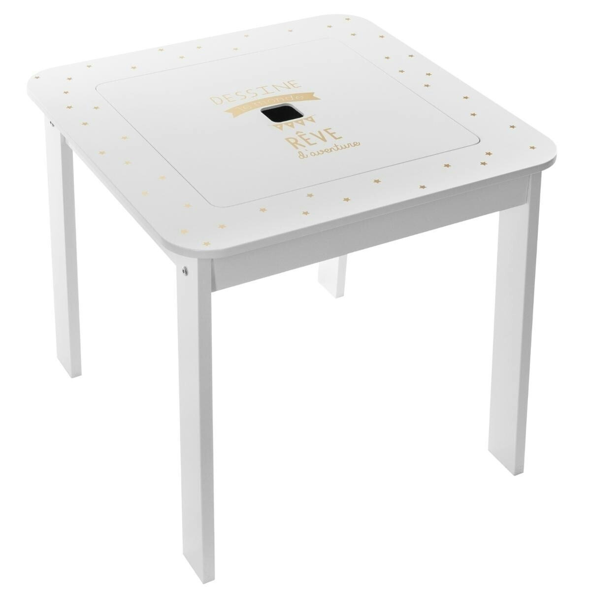 Furniture set table with two stools, white/gold 