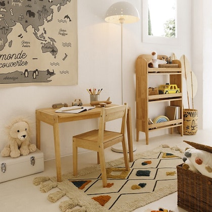 Natural wooden bookcase for the children's room