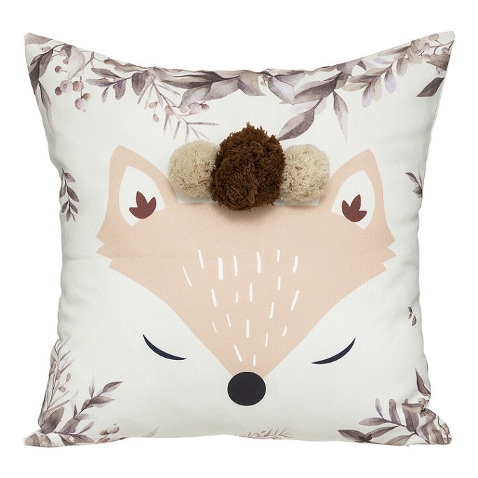 Pillow with pompom, fox 