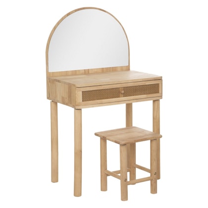 Mirror table with stool for the children's room, natural