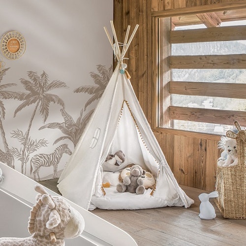 Tipi tent with pompom for the children's room, beige