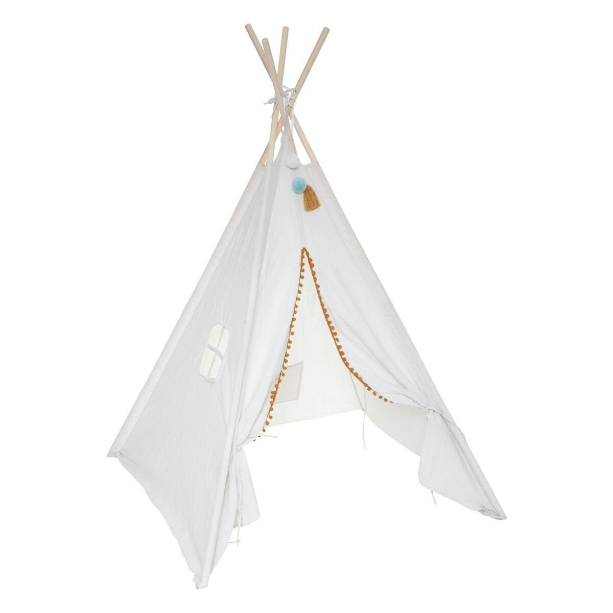 Tipi tent with pompom for the children's room, beige 