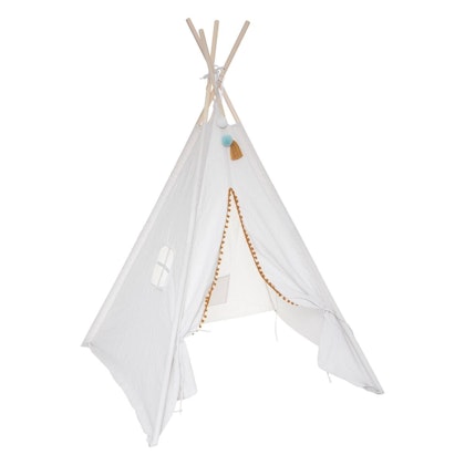 Tipi tent with pompom for the children's room, beige