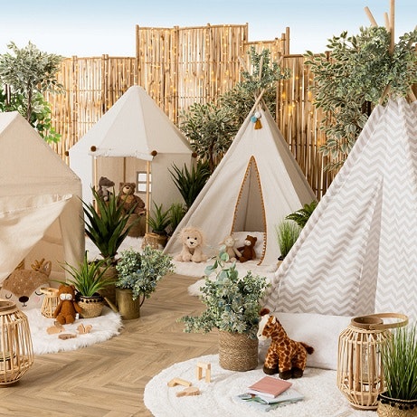 Tipi tent with pompom for the children's room, beige 