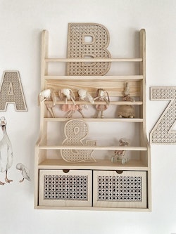 Boho bookcase with two drawers in rattan