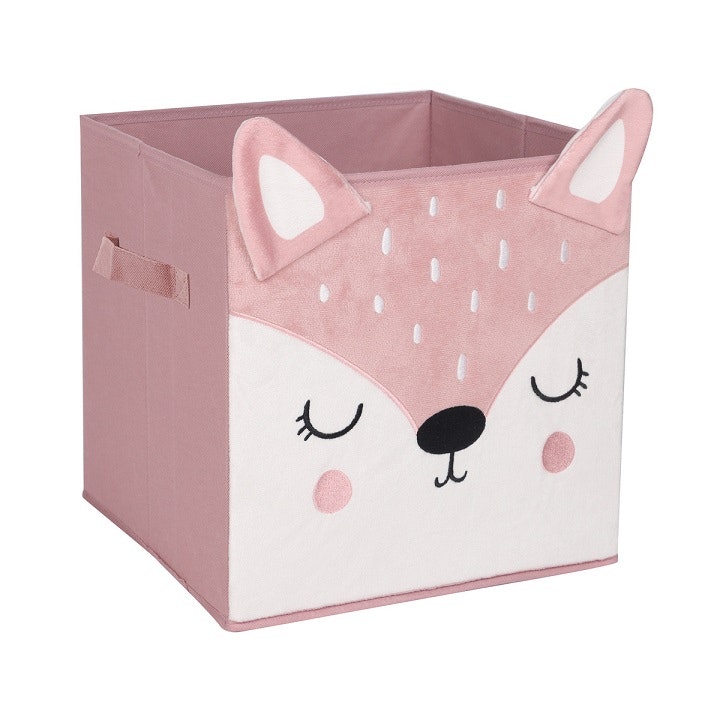 Storage basket velvet pink teddy 