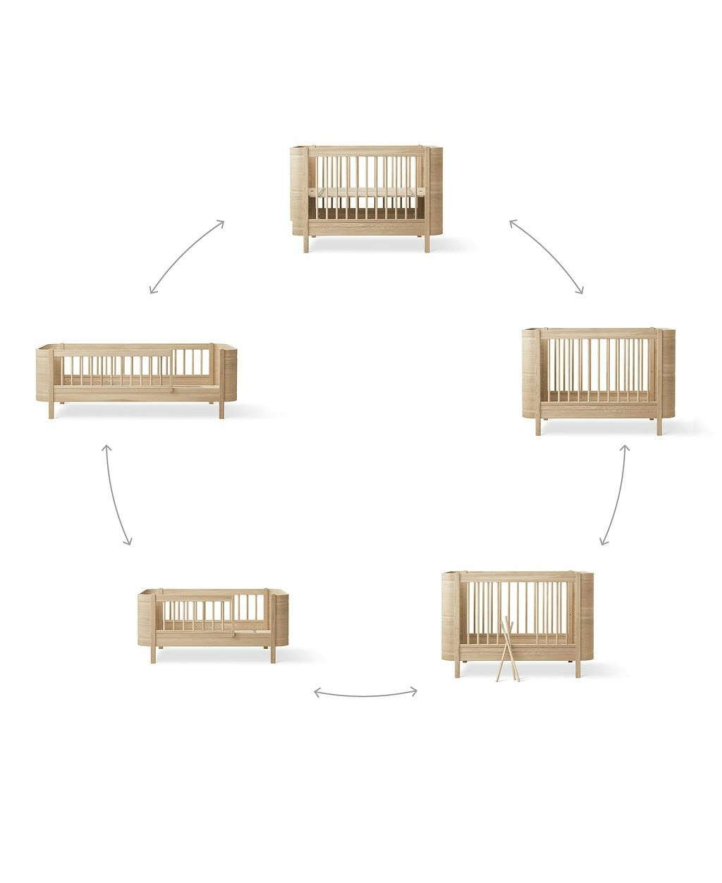 Oliver Furniture, spjälsäng/växasäng Mini+, ek 