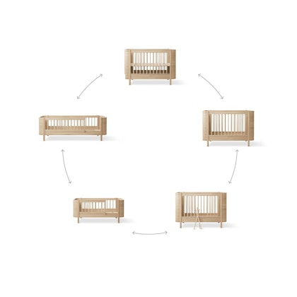 Oliver Furniture, spjälsäng/växasäng Mini+, vit