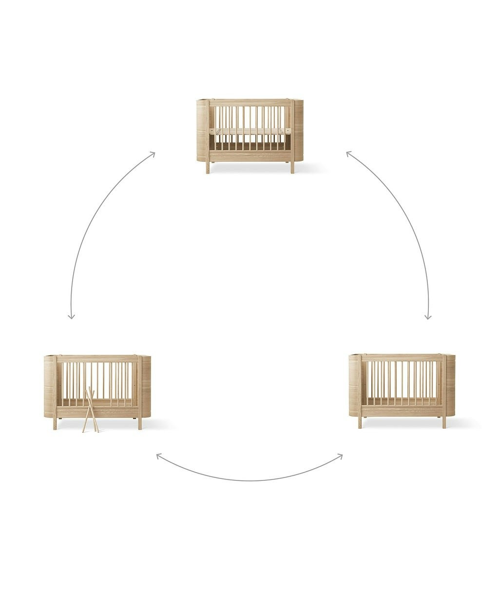 Oliver Furniture, spjälsäng Mini+, vit/ek 