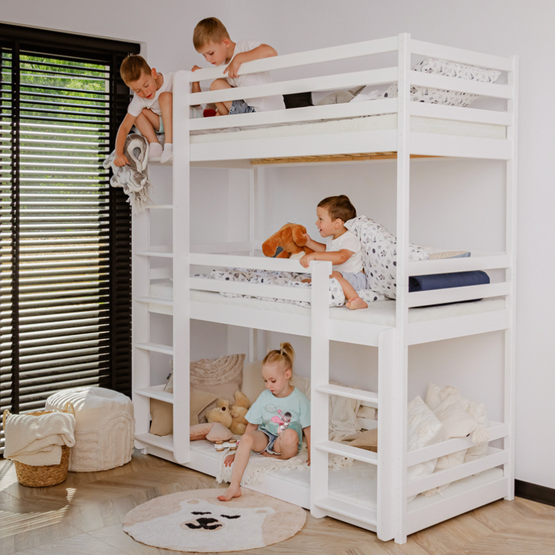 White bunk bed with three beds, Tony 90x200 cm 