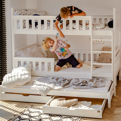 White bunk bed with storage and three beds, Kim 90x200 cm