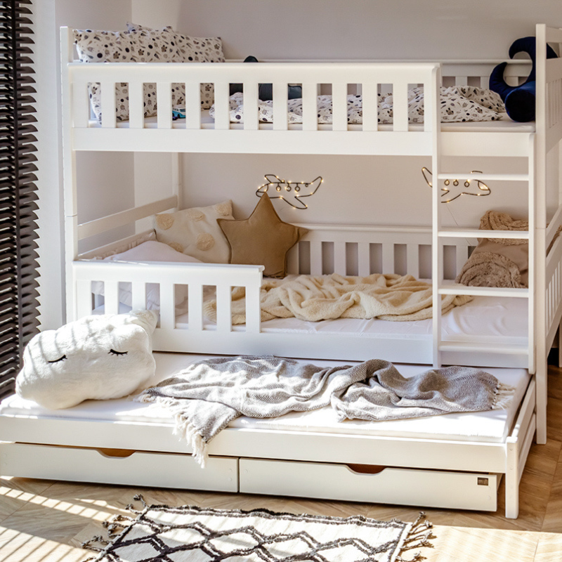 White bunk bed with storage and three beds, Kim 90x200 cm 