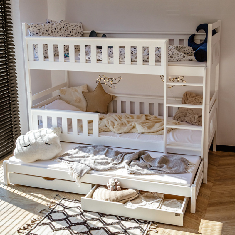 White bunk bed with storage and three beds, Kim 90x200 cm 