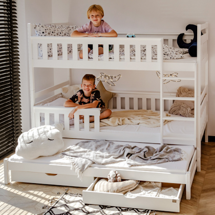 White bunk bed with storage and three beds, Kim 90x200 cm