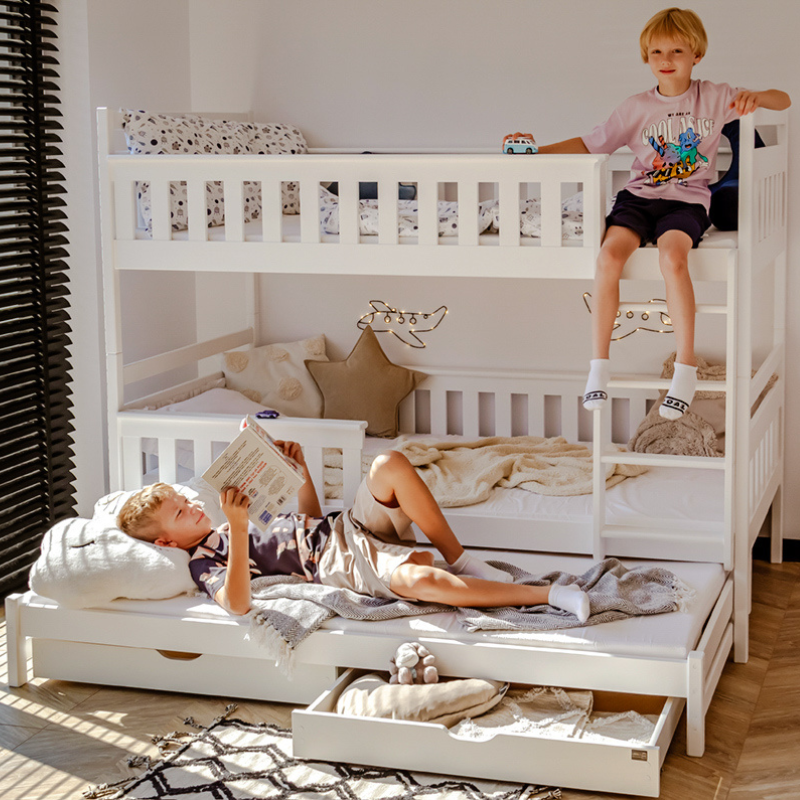 White bunk bed with storage and three beds, Kim 90x200 cm 