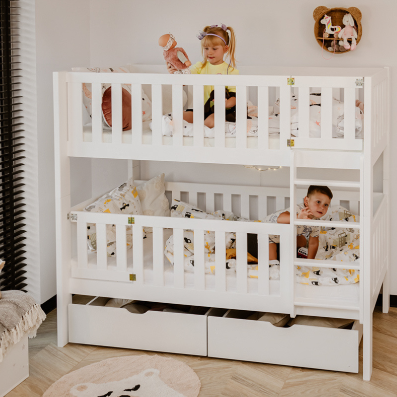 White bunk bed with barrier with lock, Kinley 80x180 cm 