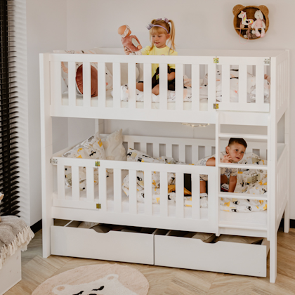 White bunk bed with barrier with lock, Kinley 80x180 cm