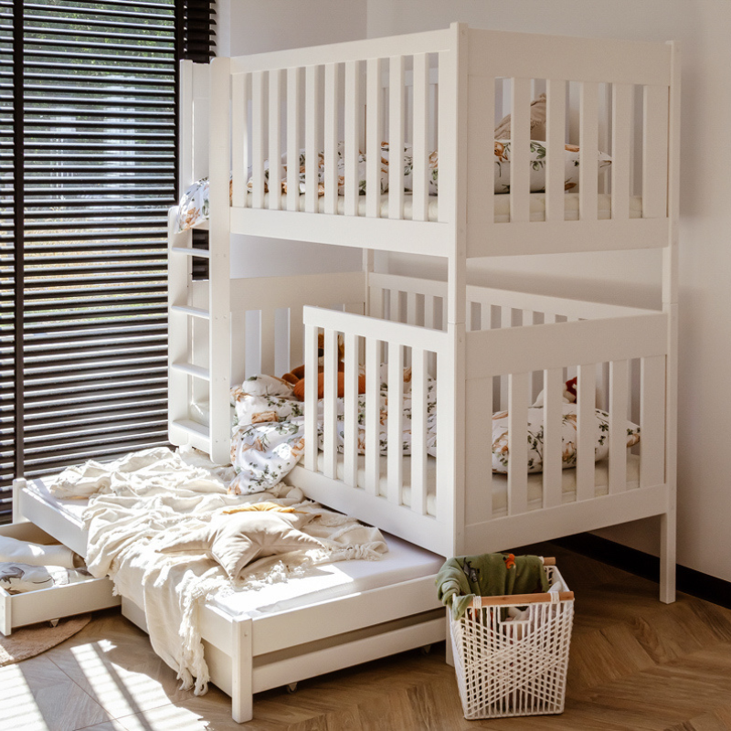 White bunk bed with storage and 3 beds, Ebba 90x200 cm 