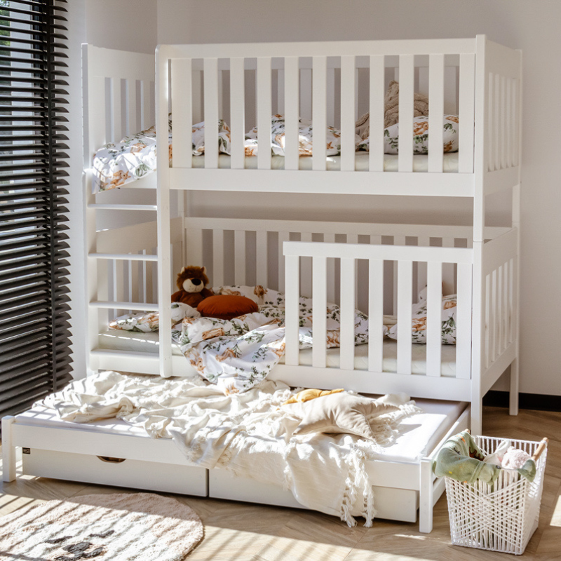 White bunk bed with storage and 3 beds, Ebba 90x200 cm 