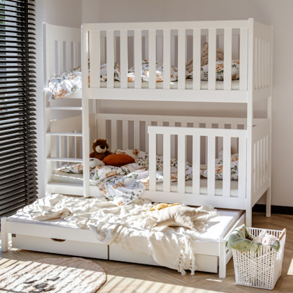White bunk bed with storage and 3 beds, Ebba 90x200 cm