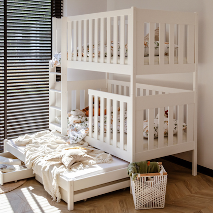 White bunk bed with storage and 3 beds, Ebba 80x180 cm