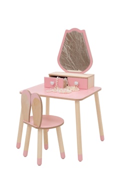 Sminkbord tulpan med kaninstol, rosa/natur