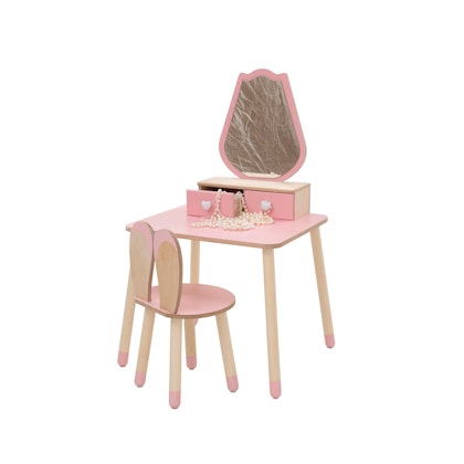 Beauty table tulip with rabbit chair, pink/natural