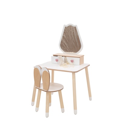 Beauty table tulip with rabbit chair, white/natural