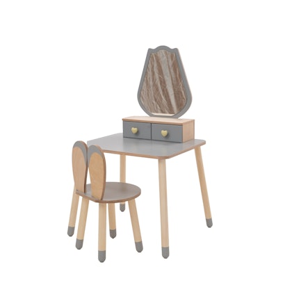 Beauty table tulip with rabbit chair, grey/natural